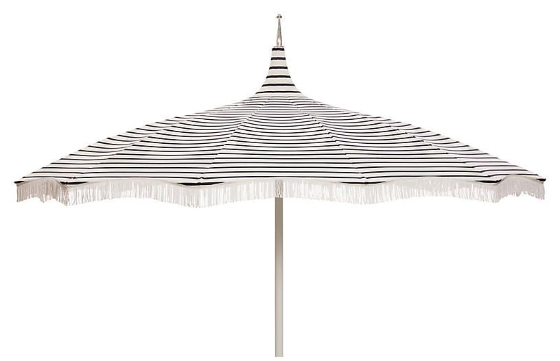 Ari Pagoda Fringe Patio Umbrella, Indigo/White | One Kings Lane