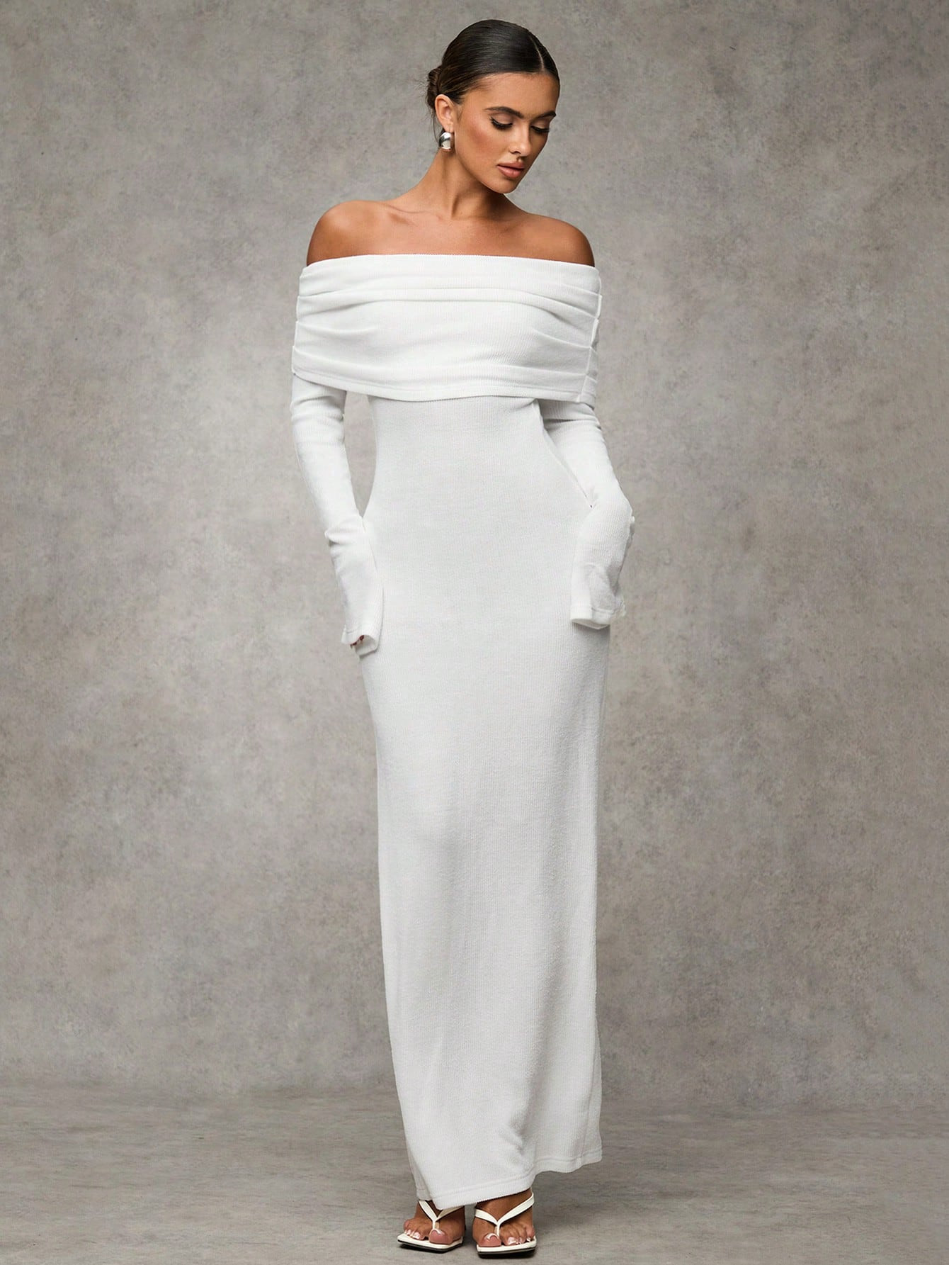 SHEIN BAE Women Elegant White Off-Shoulder Fitted Long Fall Dress,Elegant Women Dresses,Fall Wedd... | SHEIN