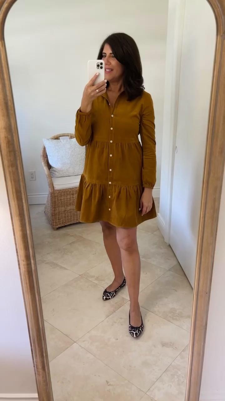 Cute corduroy shirt dress and leopard ballet flats fall outfit. 

Work outfits, teacher outfits  

#LTKover40 #LTKsalealert #LTKstyletip