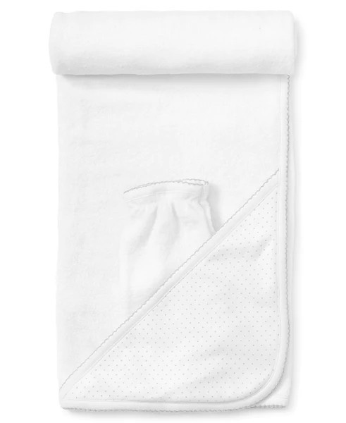 White/Silver New Kissy Dots Hooded Towel & Mitt Set | Kissy Kissy