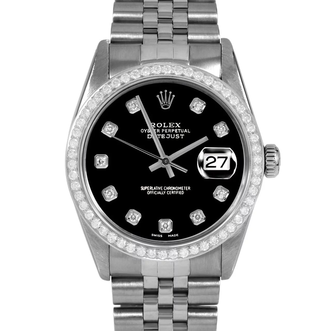 Pre-Owned Rolex 16014 Men's 36mm Datejust Wristwatch Black Diamond (3 Year Warranty) | Walmart (US)