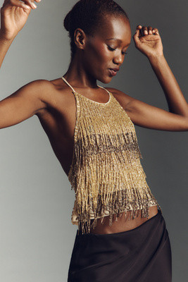 By Anthropologie Fringe Beaded Halter Cami | Anthropologie (US)