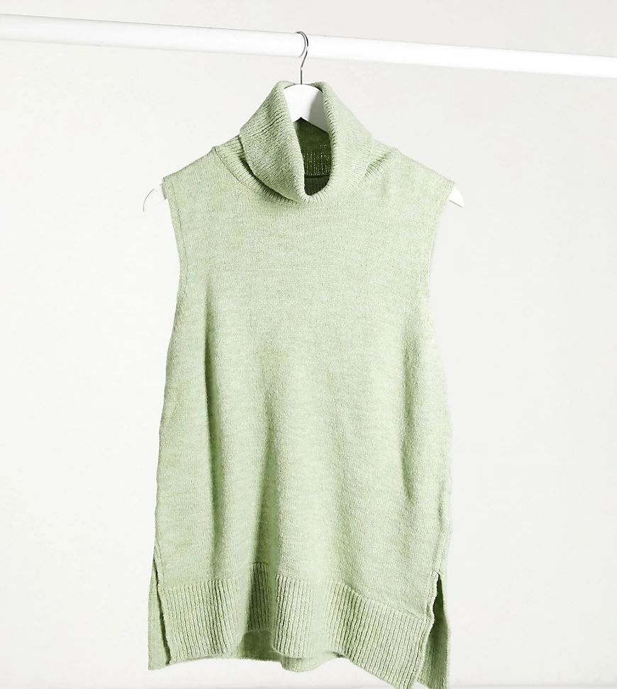 Mamalicious Maternity knitted sweater vest with roll neck in green | ASOS (Global)