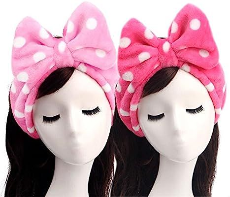 Lovely Headband,Makeup Headbands,2 Pieces Flannel Bowknot Mask Hairband Wash Face Towel Hair Band... | Amazon (US)