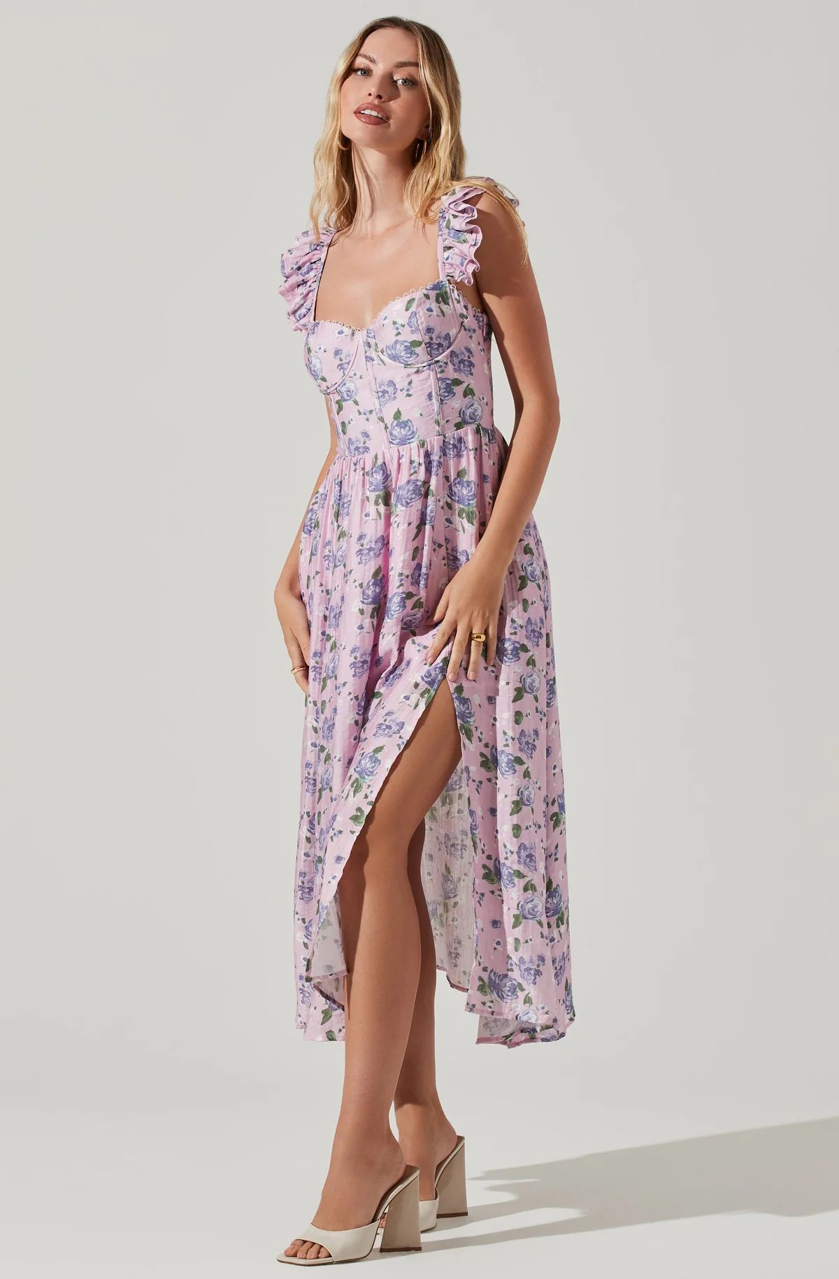 Wedelia Floral Bustier Ruffle Midi Dress | ASTR The Label (US)