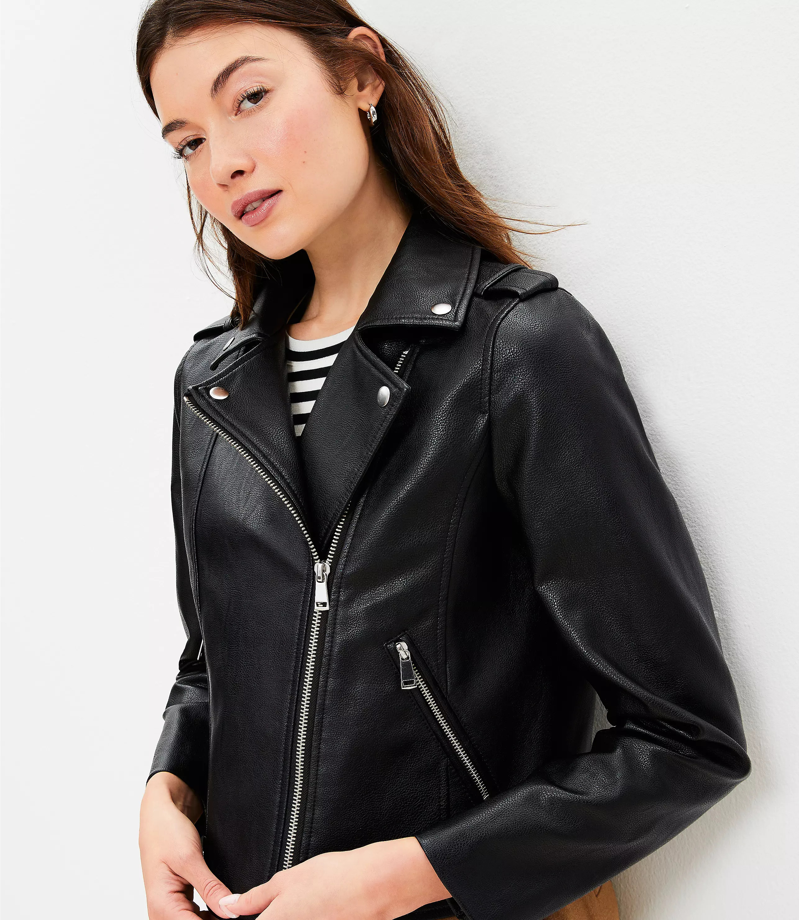 Pebbled Faux Leather Moto Jacket | LOFT