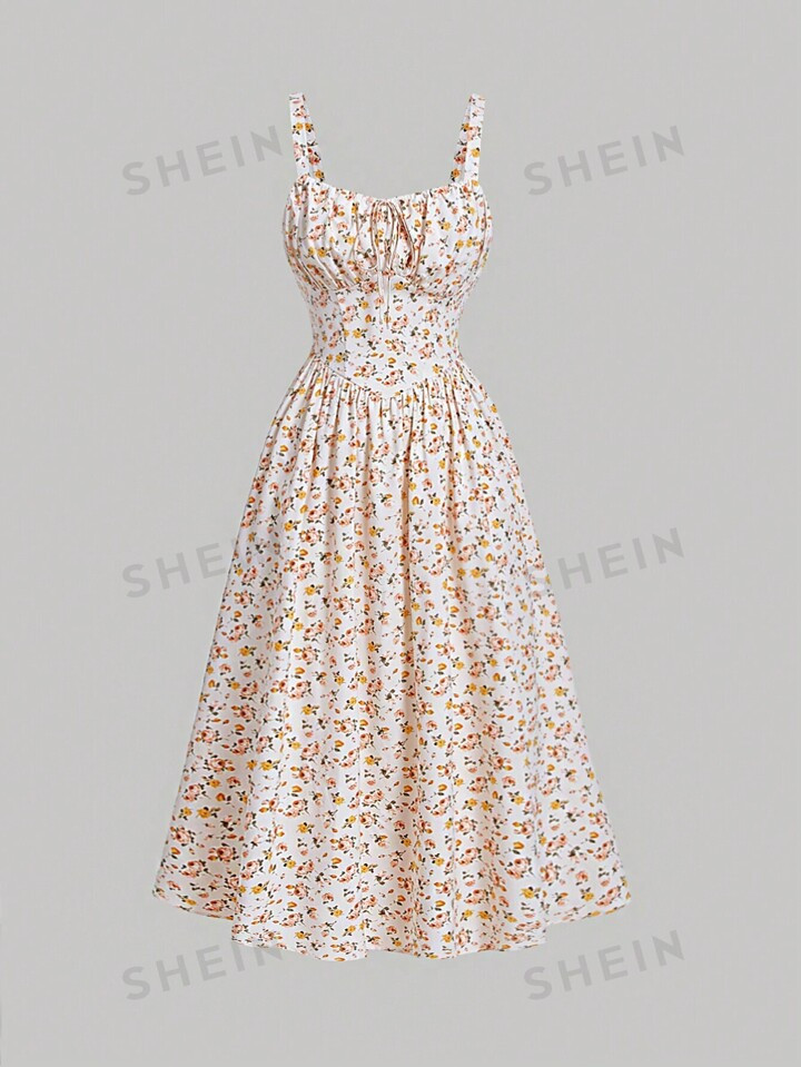 SHEIN MOD Ditsy Floral Print Ruched Bust Cami Dress | SHEIN