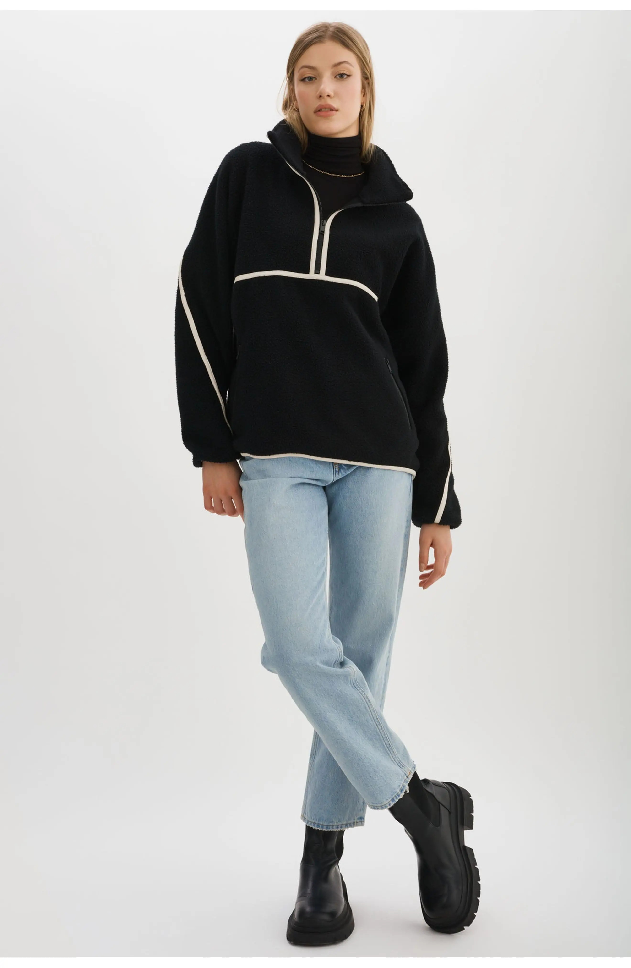 LAMARQUE Helsa | Polar Fleece Pullover in Black/ivory at Nordstrom, Size Medium | Nordstrom