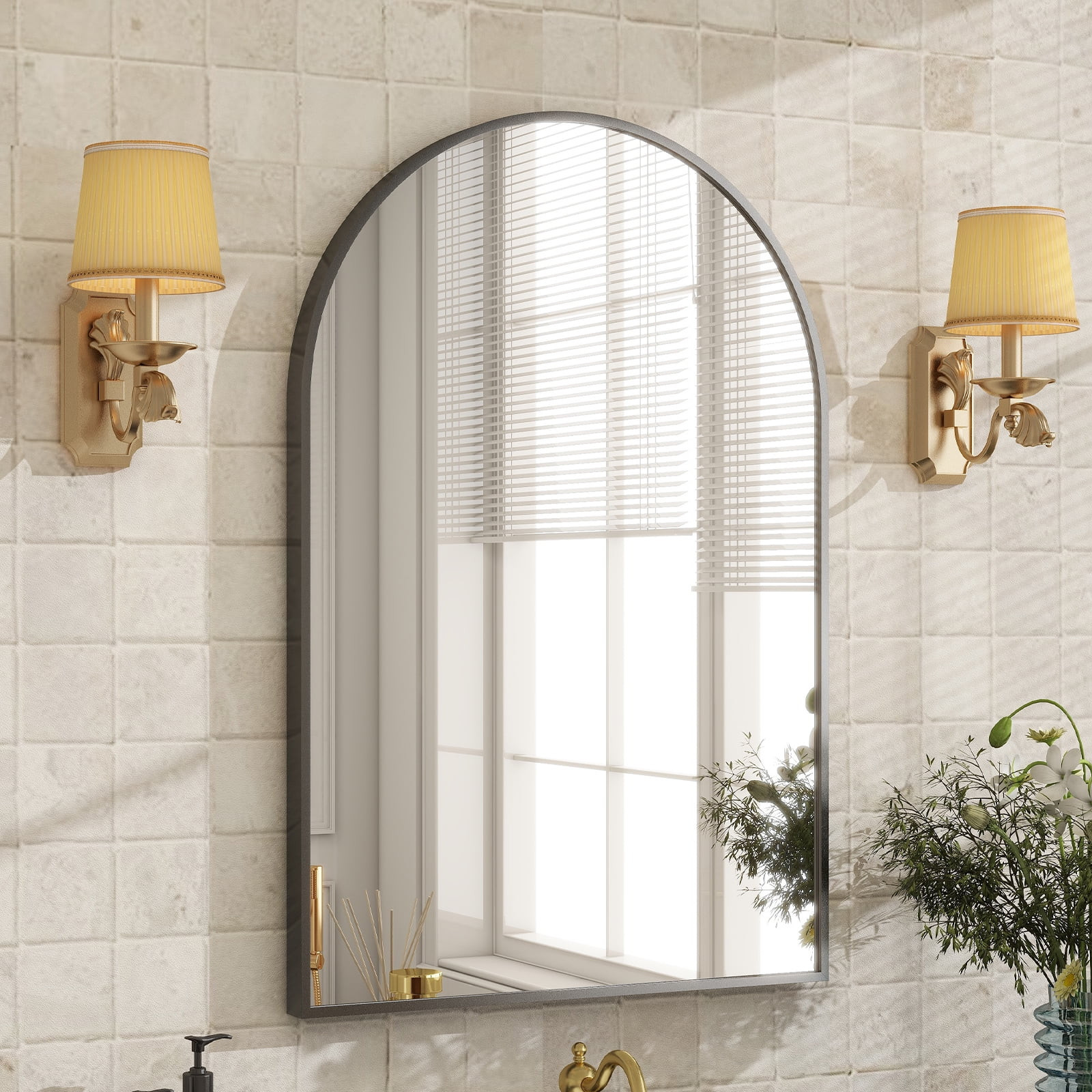 BEAUTYPEAK 20"x 30" Bathroom Mirror Wall Vanity Arched Mirror, Black | Walmart (US)