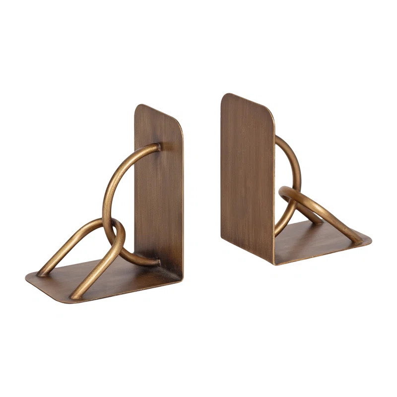 Chenery Two-Piece Metal Bookend Set for Bookshelf Decor in Living Room or Bedroom | Wayfair North America