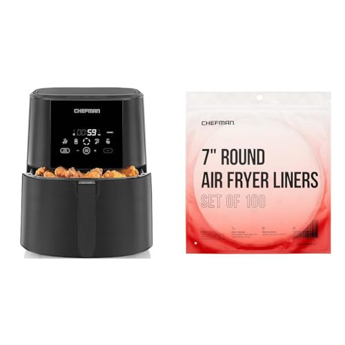 Chefman TurboFry Touch Air Fryer, The Most Compact And Healthy Way To Cook Oil-Free, 5 Quart & Disposable Air Fryer Liners, Heat-Resistant Parchment Paper For Baskets, 100 Pack, 7” Round | Amazon (US)