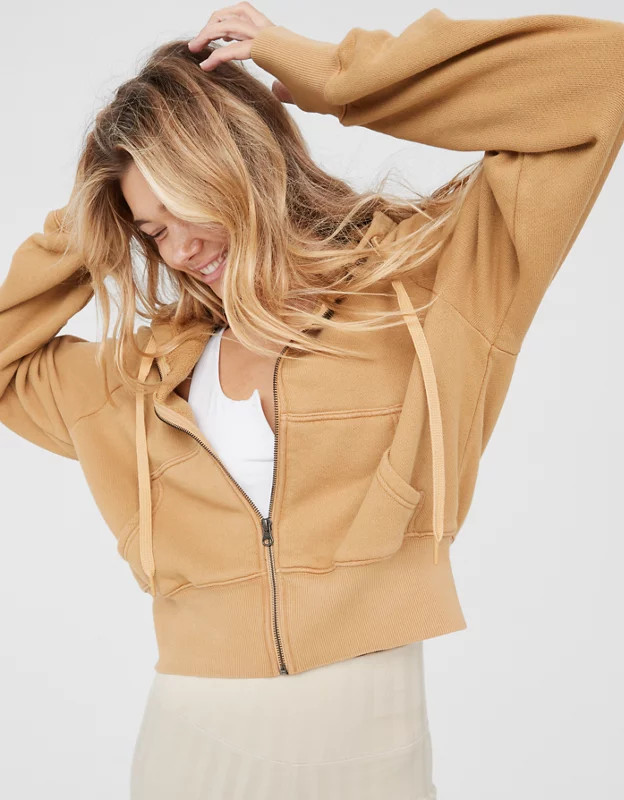 OFFLINE By Aerie Full Zip Cropped Hoodie | Aerie
