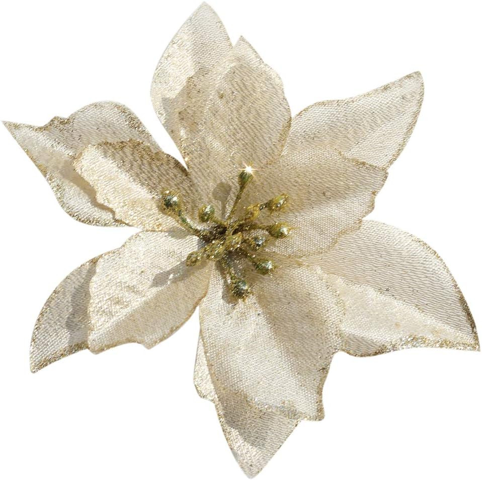 Poinsettia Christmas Decorations Glitter Artificial Poinsettia Flowers for Christmas Tree Decorat... | Amazon (US)