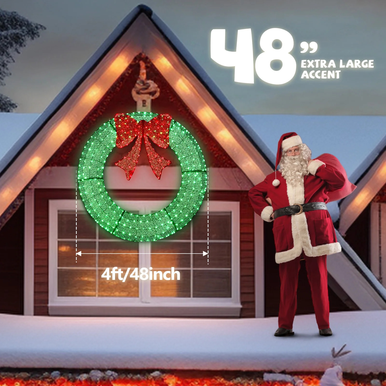 Zimtown 48in Christmas Wreath Christmas Outdoor Decor 315 Lights LED Holiday Decoration - Green | Walmart (US)