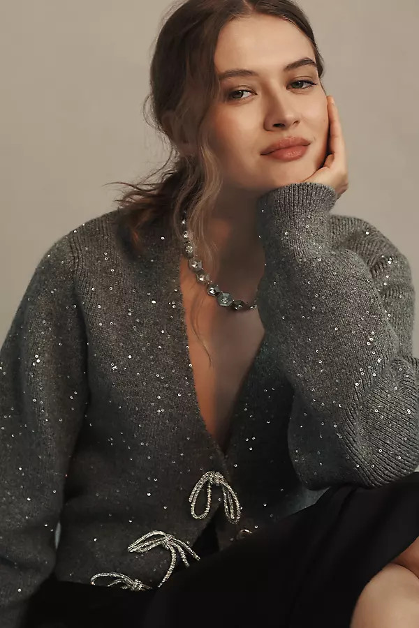 Maeve Shiny Bow Cardigan Sweater | Anthropologie (US)