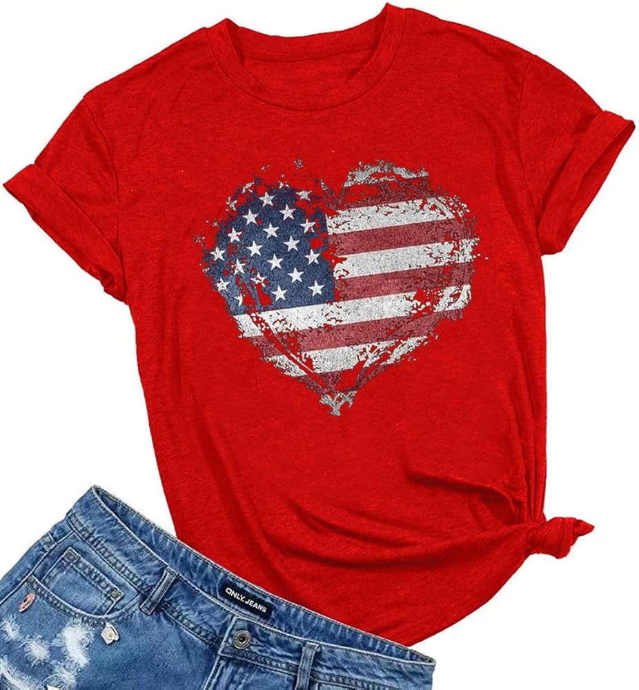 Woffccrd Womens American Flag Popsicle T-Shirts Tops 4th of July Patriotic Funny Graphic Tees | Amazon (US)