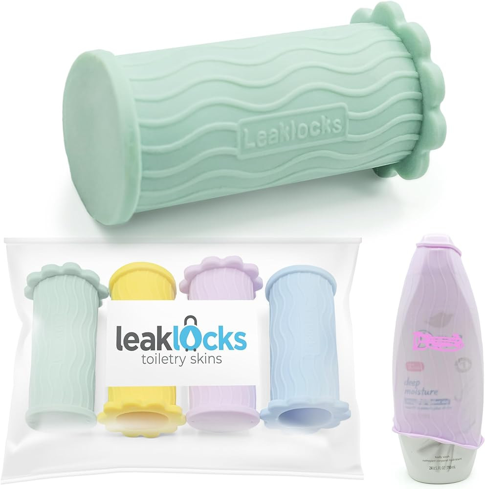 LeakLocks® Toiletry Skins 4-Pack, Elastic Sleeves for Leak Proofing Travel Containers in Luggage... | Amazon (US)