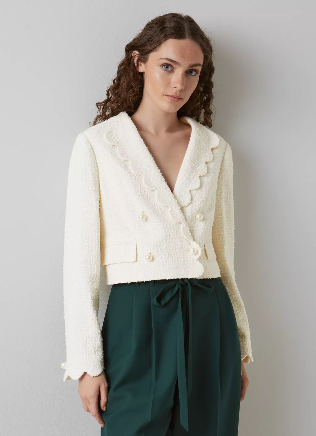Venice Cream Tweed Scallop Edge Cropped Jacket | Coats & Jackets | Clothing | Collections | L.K.B... | L.K. Bennett (UK)