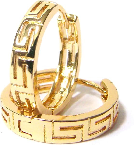 0.75 Inch Greek Key Yellow Gold Filled Plated Hoop Earrings | Amazon (US)