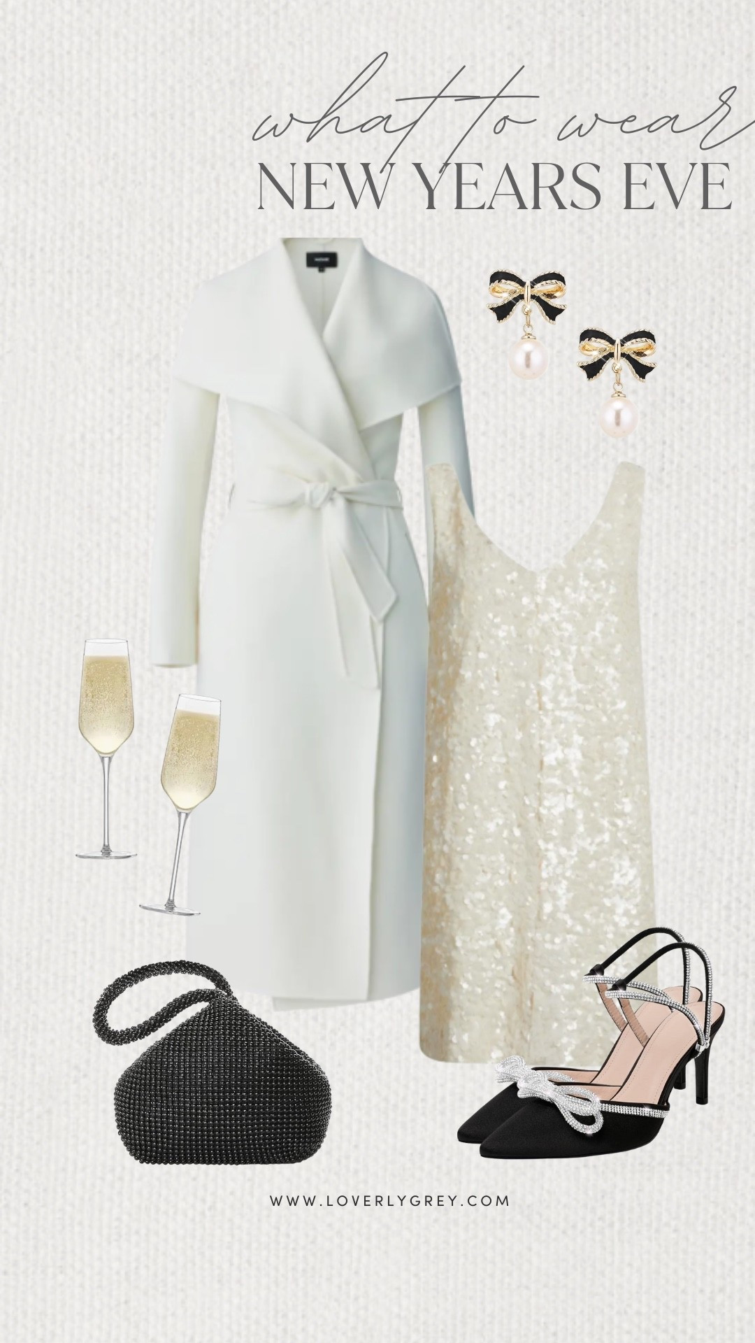 Loverly Grey, what to wear on New Year’s Eve! I am loving this white sparkly dress paired with a long white coat. Accessorize with black heels, a sparkly purse, and bow earrings to complete the look. Loverly Grey, what to wear, New Year's Eve

#LTKSeasonal #LTKHoliday #LTKgrwm