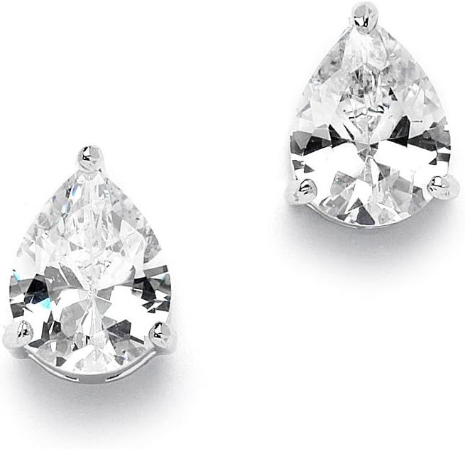 Mariell Cubic Zirconia Stud Earrings, Pear Shape CZ Crystal, 2 Carat Imitation Diamond Stud Earri... | Amazon (US)
