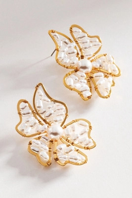 Beaded Pearl Floral Post Earrings | Anthropologie (US)