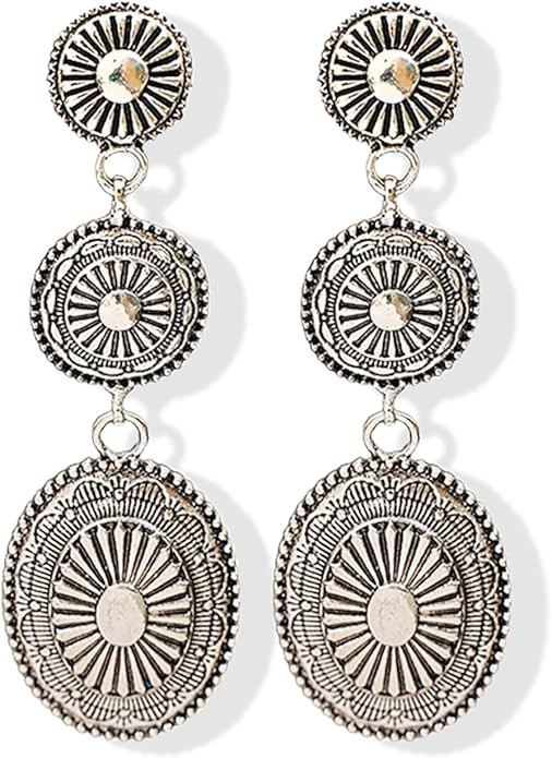 Western Outfit for Women Western Earrings for Women Turquoise Western Outfit Oval Silver Earrings... | Amazon (US)