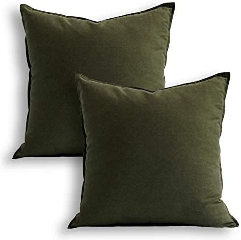 Jeanerlor Pack of 2 24 x 24 Inch Cotton Linen Soft Soild Decorative Square Throw Pillow Covers Green | Amazon (US)