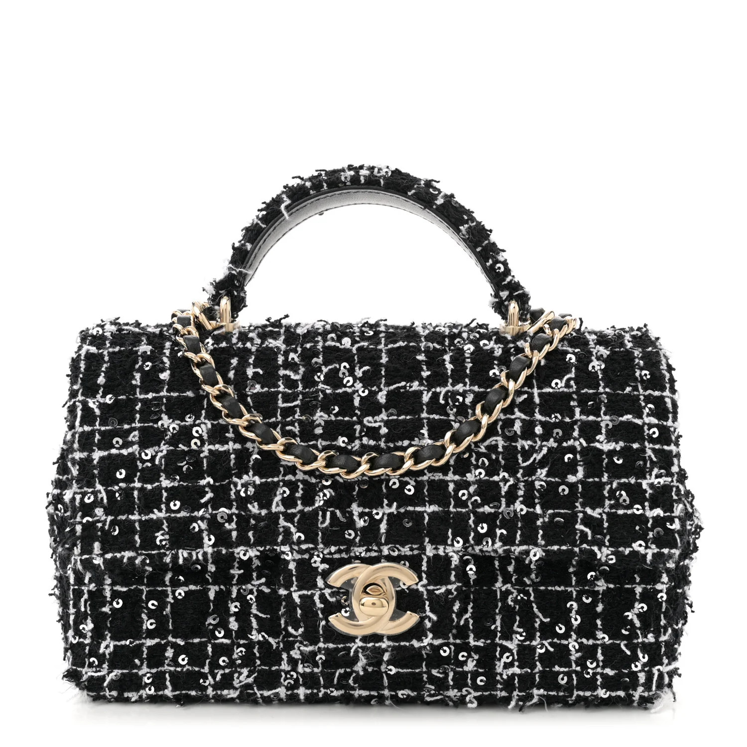 Chanel Tweed Quilted Mini Top Handle Rectangular Flap Black White 1723816 | FASHIONPHILE (US)