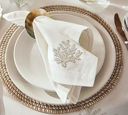 Coral Shimmer Embroidered Cotton Napkins - Set of 4 | Pottery Barn (US)