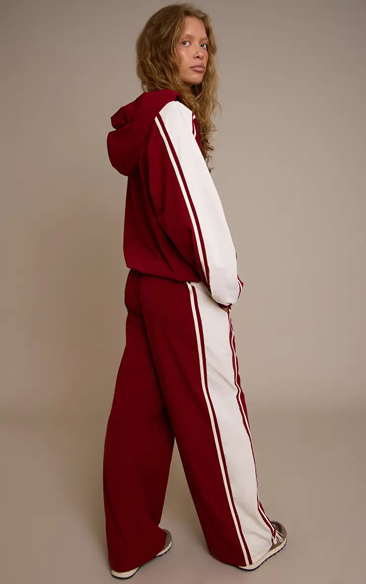 Red Shell Contrast Stripe Wide Leg Track Pants | PrettyLittleThing USA | PrettyLittleThing US