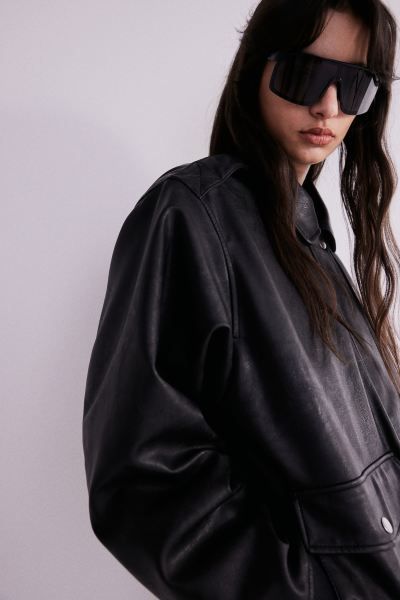 Coated bomber jacket - Black - Ladies | H&M GB | H&M (UK, MY, IN, SG, PH, TW, HK)