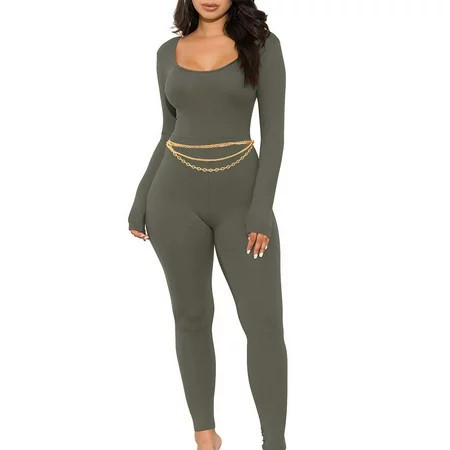 JINSIJU Women s Long Jumpsuit Long Sleeve U Neck Slim Bodysuit for Spring Fall | Walmart (US)