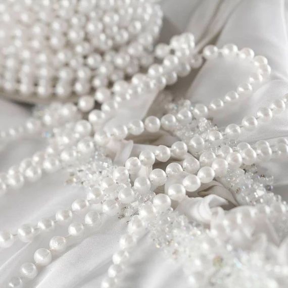 18' Shabby White Pearl Bead Garland | Chic Christmas Decor | Feather Tree Ornament | Centerpiece ... | Etsy (US)