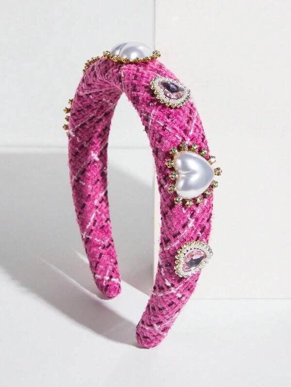 1 Ladies Vintage Love Large Gemstone Decorated Pearl Headband | SHEIN