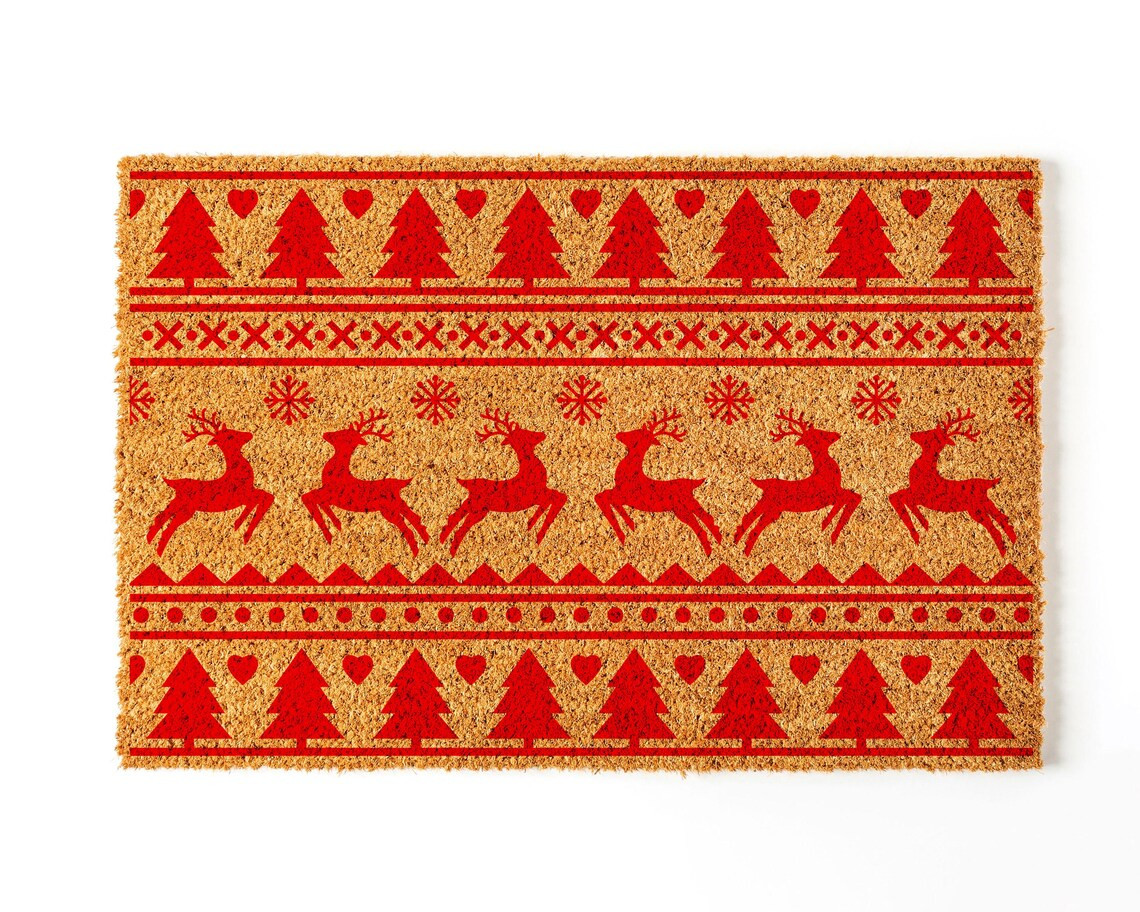 Christmas Patterned Doormat | Holiday Porch Decor | Reindeer Doormat | Colorful Doormat | Christm... | Etsy (US)