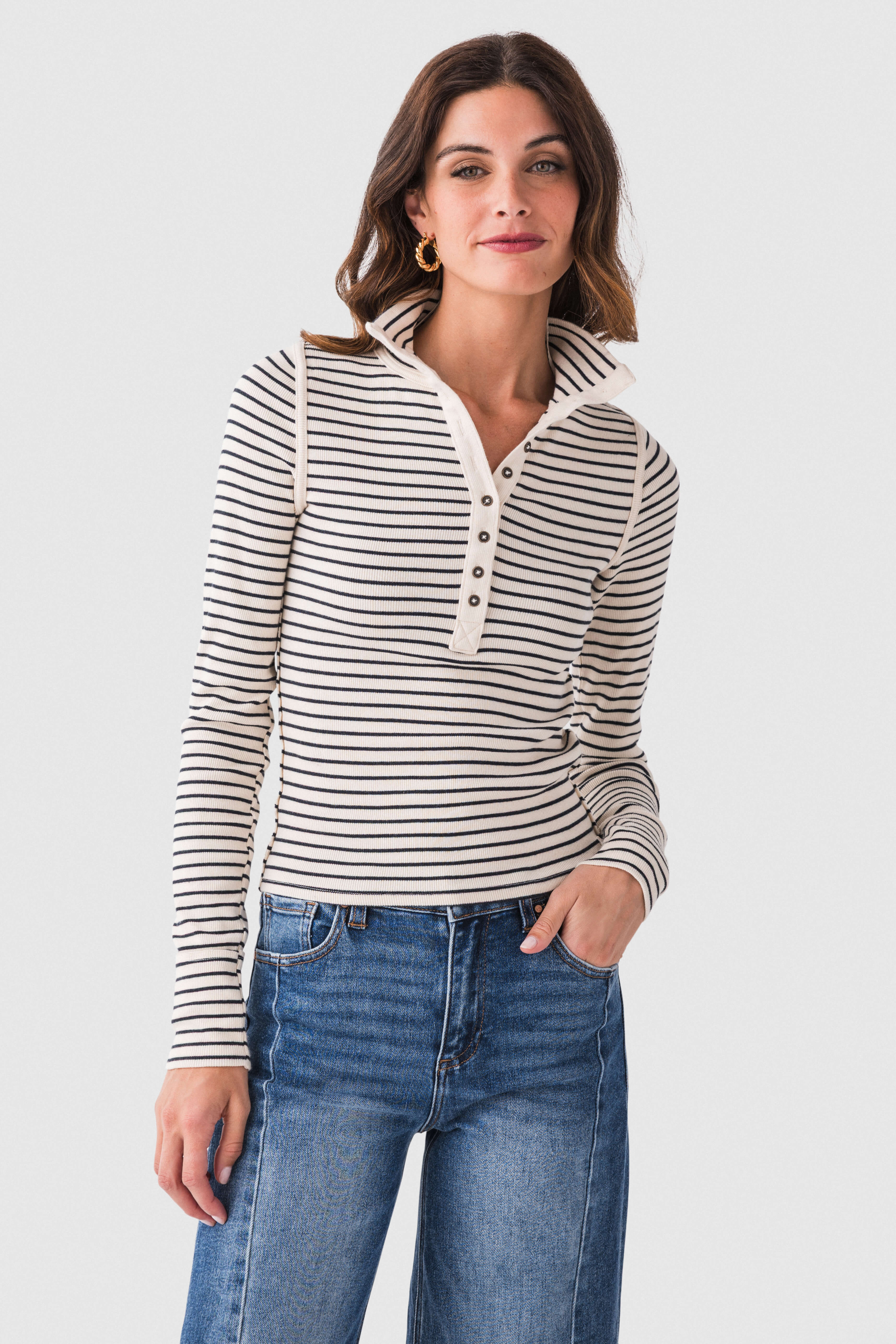 Free People Lake Henley Stripe Top | Social Threads