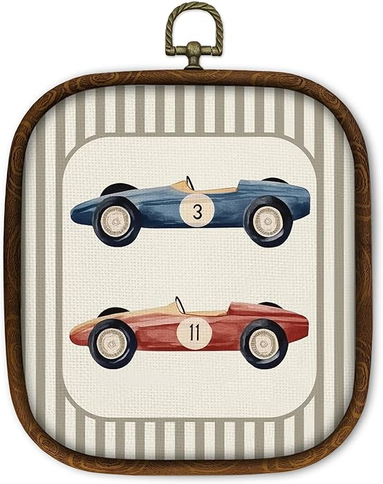 WULQYING Vintage Race Car Nursery Wall Art Decor, Retro Boys Room Square Framed Canvas Art Prints... | Amazon (US)