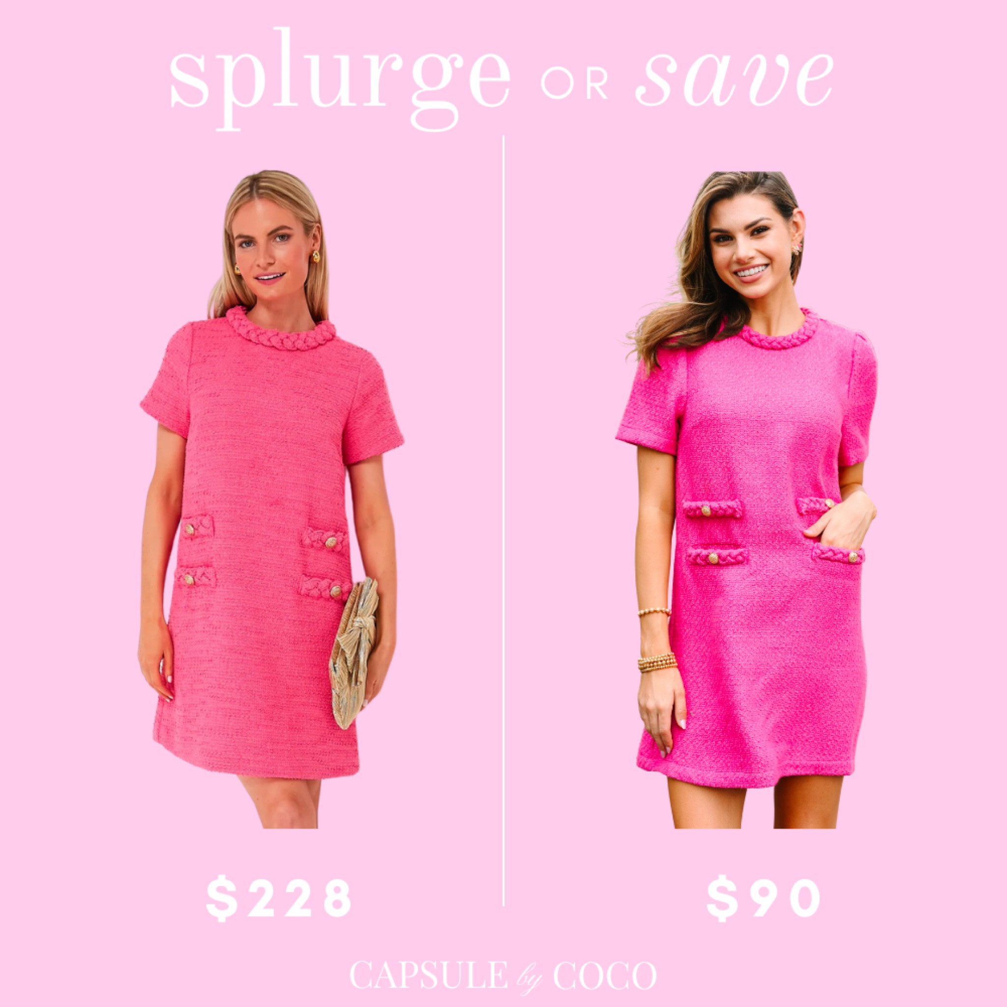 SPLURGE OR SAVE 🩷 pink tweed mini dress 

#LTKfindsunder100 #LTKworkwear