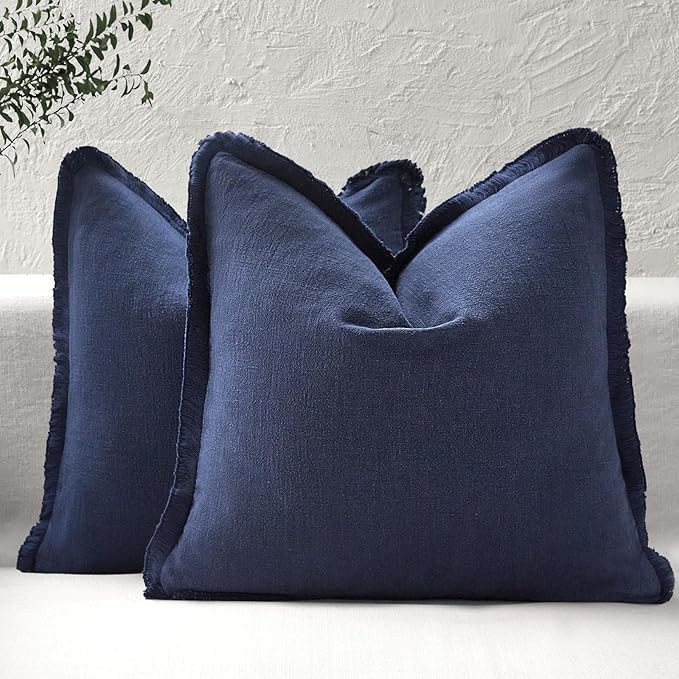 Boho Decorative Throw Pillow Covers with Fringe for Couch, Living Room, Bed Set of 2, 18x18 Inche... | Amazon (US)