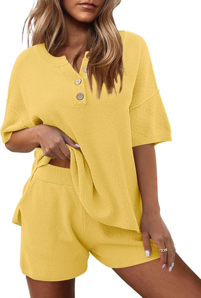 LILLUSORY Knit Lounge Set 2023 Two Piece Outfits Short Sleeve Knit Pullover Loungewear Pajamas Se... | Amazon (US)