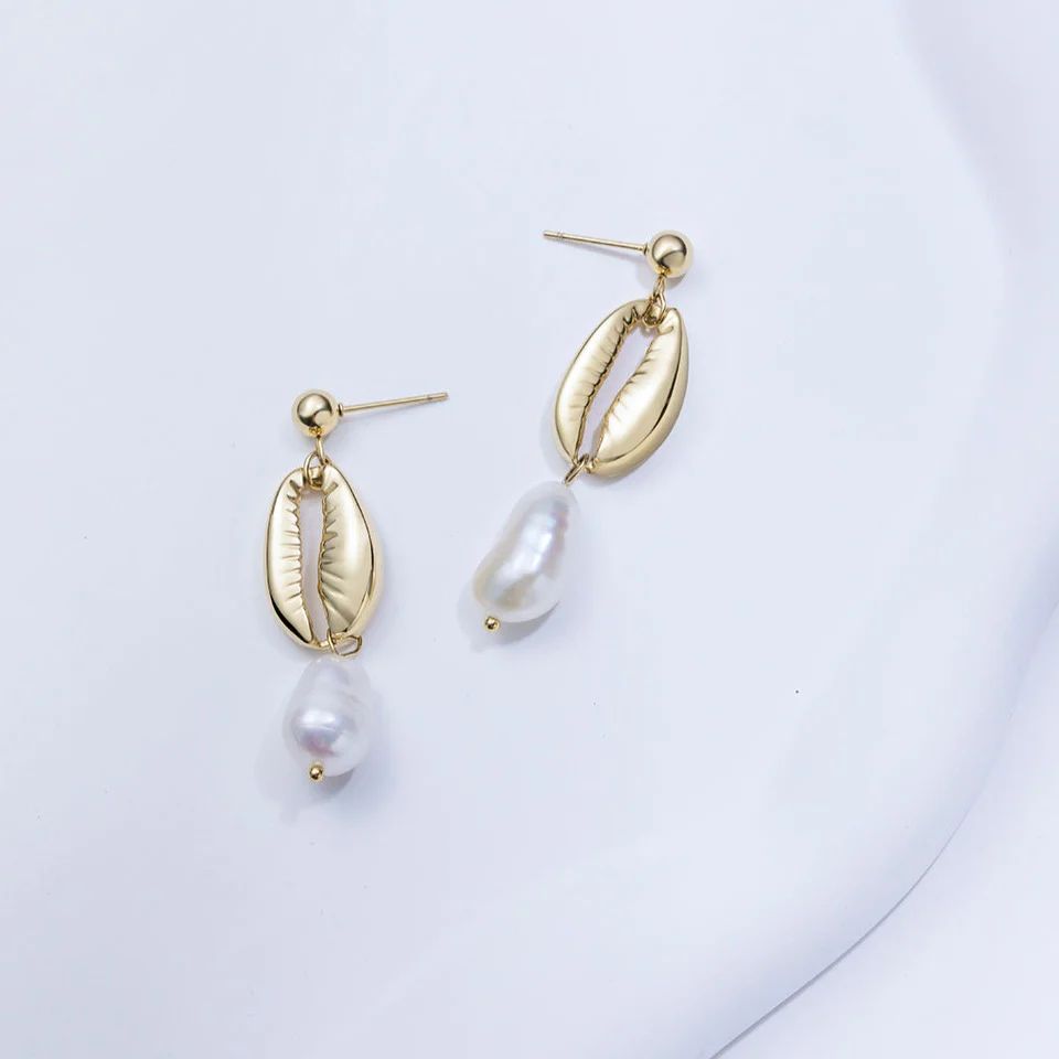Gold Puka Shell & Pearl Earrings | Victoria Emerson