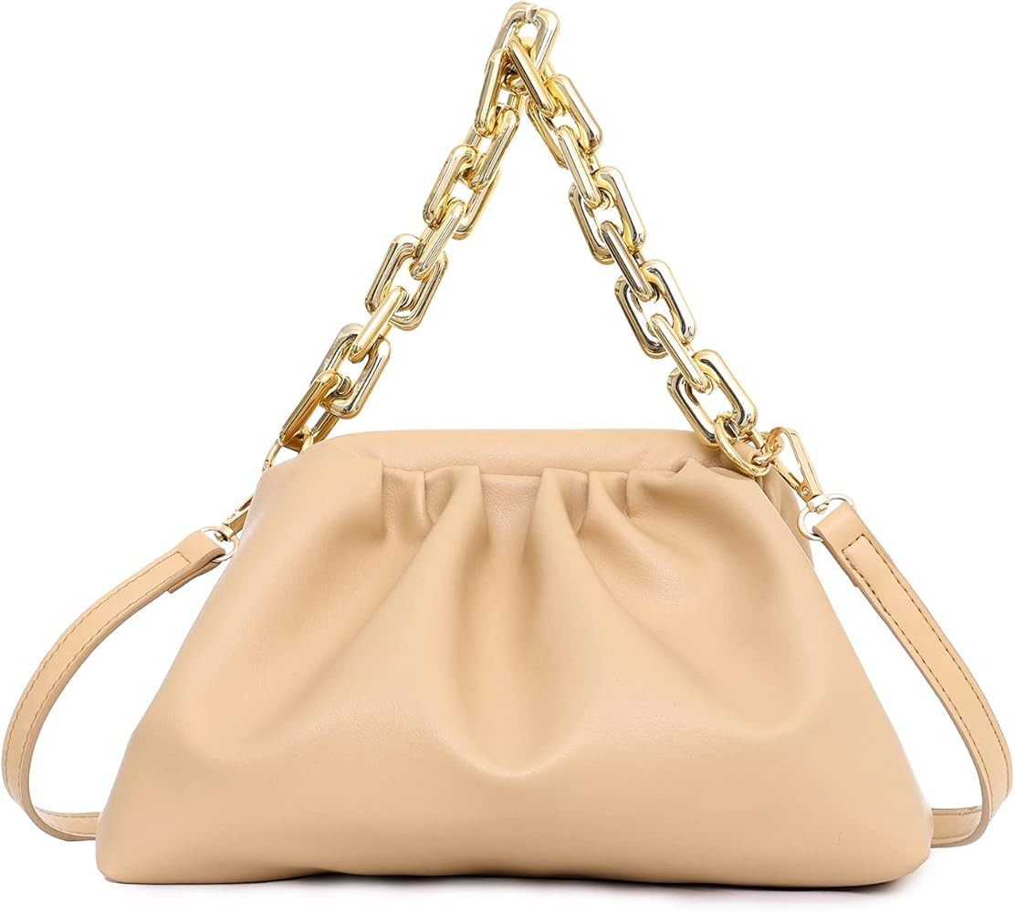 PRETTYGARDEN Women's Crossbody Handbags Chain Link Pouch Bag Cloud-Shaped Dumpling Clutch Ruched Sho | Amazon (US)