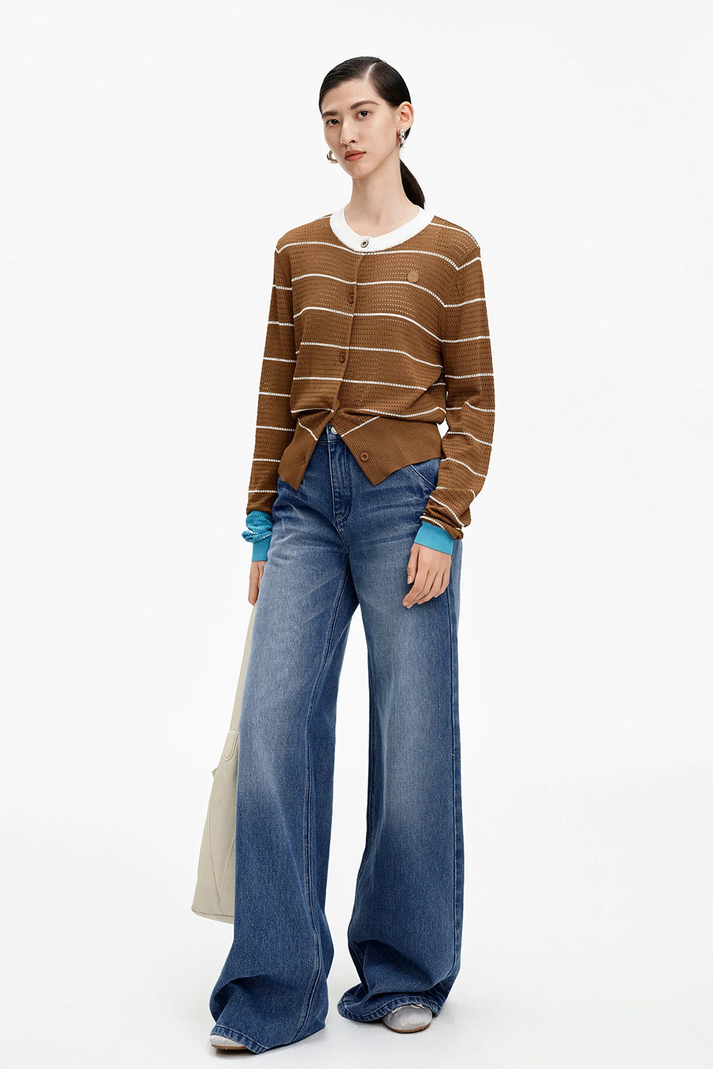 SELFWHO Openwork Striped Knit Sweater | SELFWHO