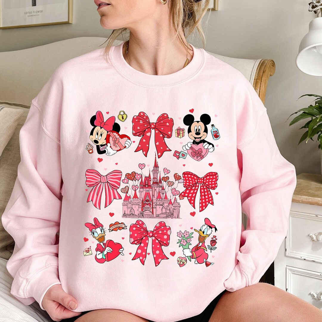 Pink Coquette Bows Mickey and Friends Valentine Shirt, Disneyland Love Shirt, Magic Castle Tee, V... | Etsy (US)