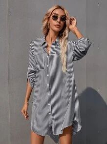 Striped Roll Up Sleeve Shirt Dress SKU: swdress23210513951(1000+ Reviews)$14.99AddThis Sharing Bu... | SHEIN