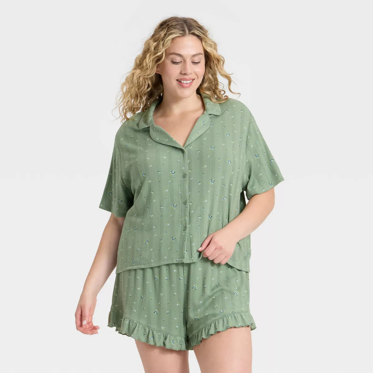 Women's Pointelle Notch Collar Shirt and Shorts Pajama Set - Wild Fable™ | Target