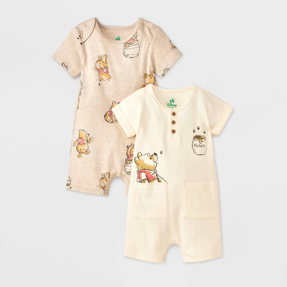 Baby 2pk Disney Winnie The Pooh Rompers - Light Yellow/Tan | Target