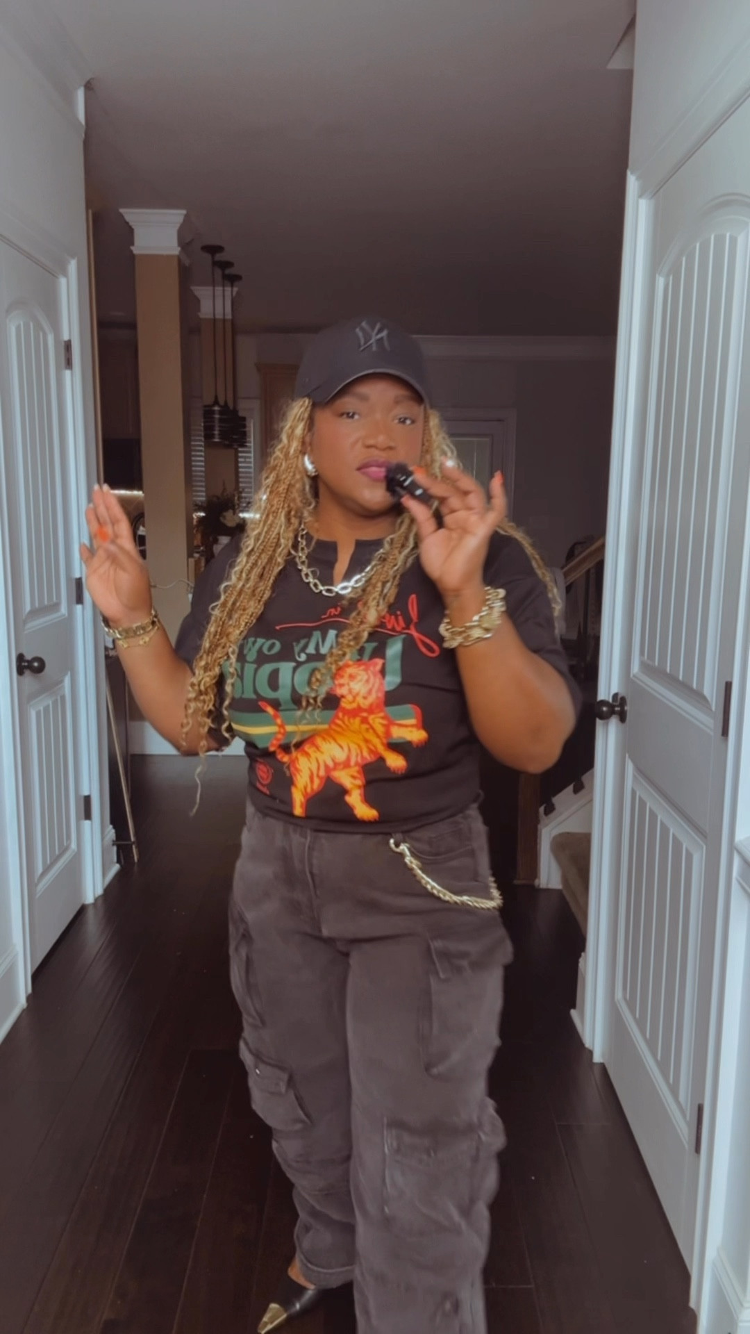 Streetwear got a glow up ✨
Started with chill vibes—graphic tee, cargo pants, and red kicks—but you know I had to remix it 😏 Swapped the sneakers for heels and added a gold belt chain for that extra touch of glam.

It’s giving “Don’t play with her, she styles everything!”
🧢 LA cap (still part of the vibe)
👕 Bold graphic tee
👖 Oversized cargo pants
💥 Gold belt chain for the win
👠 Heels to take it up a notch
💫 Gold accessories because… why not?

Linked everything on my LTK—tap in to shop the look and recreate this street-chic slay!
#StreetwearChic #LTKStyle #CLUVFinds #HeelsAndHustle #UrbanGlam #CargoStyle #StreetToSleek #LTKfit #StyledByCLUV

#LTKOver40 #LTKU #LTKStyleTip
