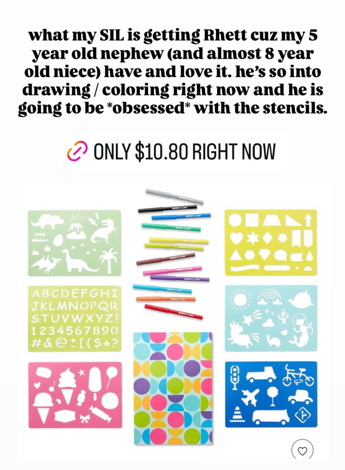 Great gift idea for kids who love to draw / color! My niece and nephew both love this stencil kit 

Kids Christmas giftt

#LTKHoliday #LTKGiftGuide #LTKKids